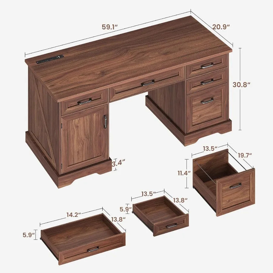 Hign-concerned Farmhouse Office Desk With Builtin File Cabinet Drawers