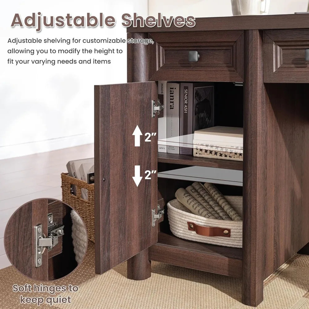 DAFIFY Farmhouse Computer Desk With Drawers And Cabinet