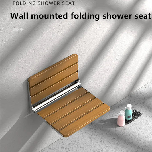 2025 High quality Wood Shower Seats stainless steel folding shower bench wall mount shower seat for elderly bathroom/toilet