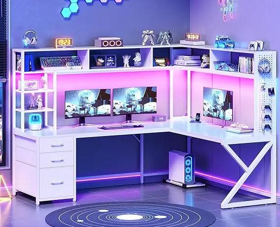 LZJV L-Shaped Gaming Desk With Storage And Pegboard