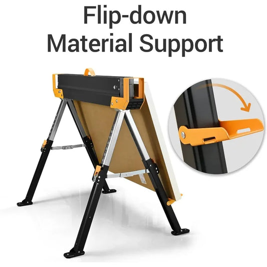 Saw Horses 2 Pack Folding 2600 Lbs Load Capacity 24-32 Inch Adjustable Heavy Duty Sawhorse Table
