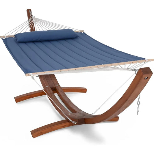 Hammocks Double Hammock with 13.5 ft Wooden Stand Included, Outdoor Hammocks for Outside, 475 lbs Capacity, Blue