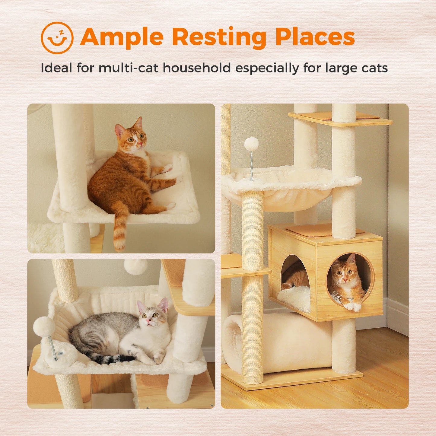 PAWZ Road Height Adjustable Wooden Cat Tree With Hammock