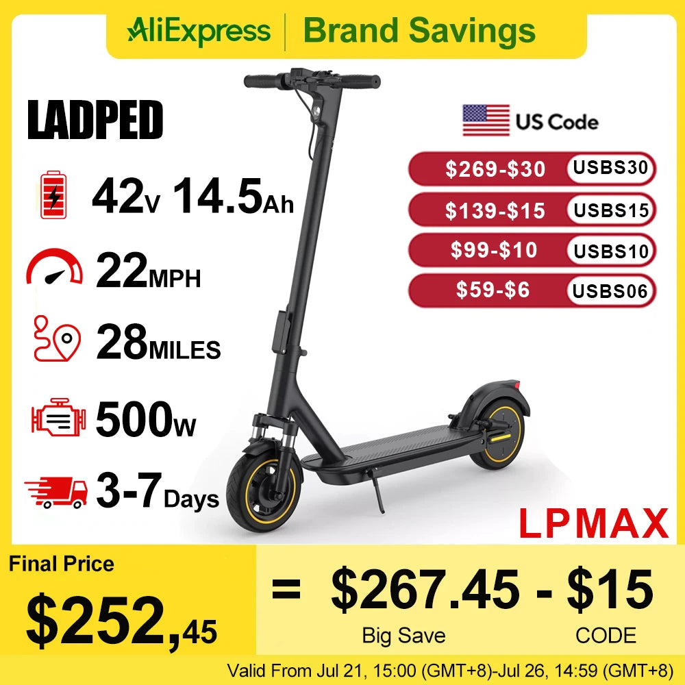 Ladped Folding Electric Scooter 22 MPH 500W Long Range