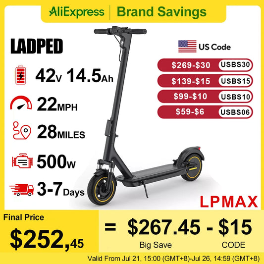 Ladped Folding Electric Scooter 22 MPH 500W Long Range