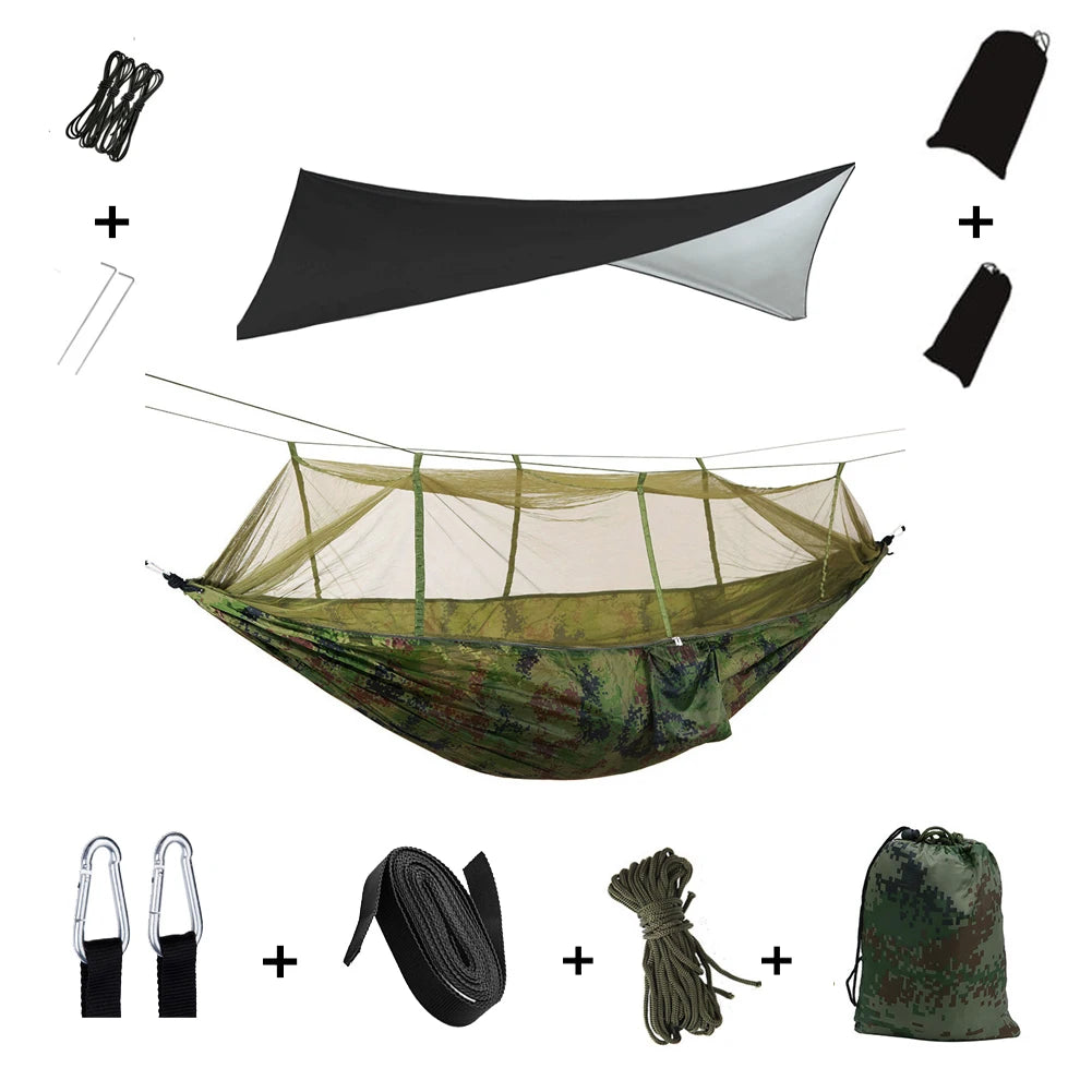 Anti Outdoor Camping Hammock With Mosquito Net And Rain Tent Equipment Shelters Camp Bed Survival Portable Hammock