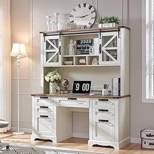 Barnwood Executive Desk With Hutch And Charging Station