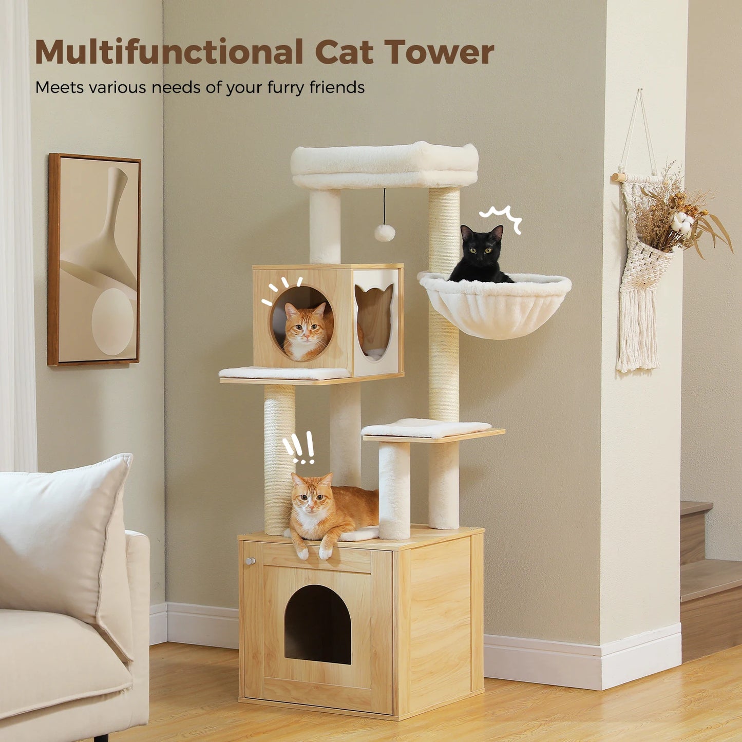 PAWZ Road Wood Cat Tree with Storage Cabinet Tower