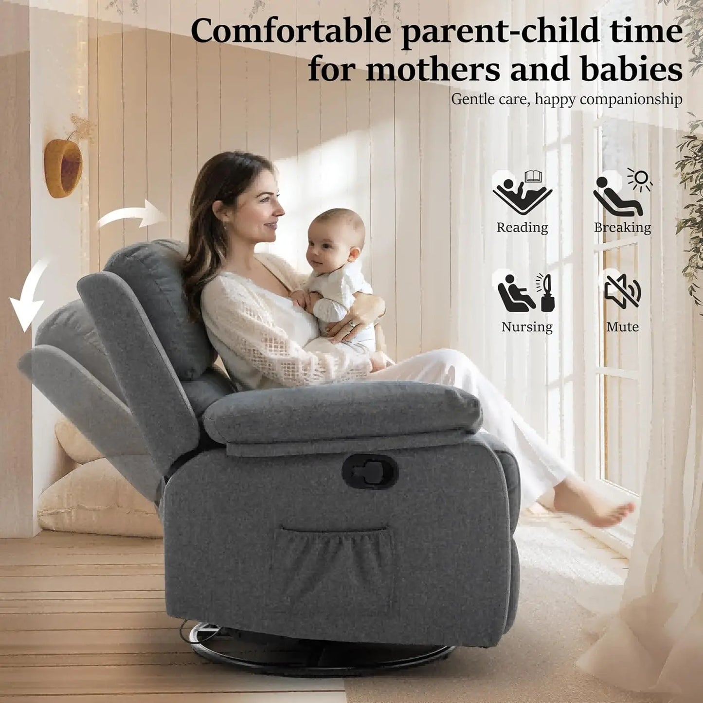 Recliner Chair, 360 Swivel Rocker Chair for Adults, Nursery
