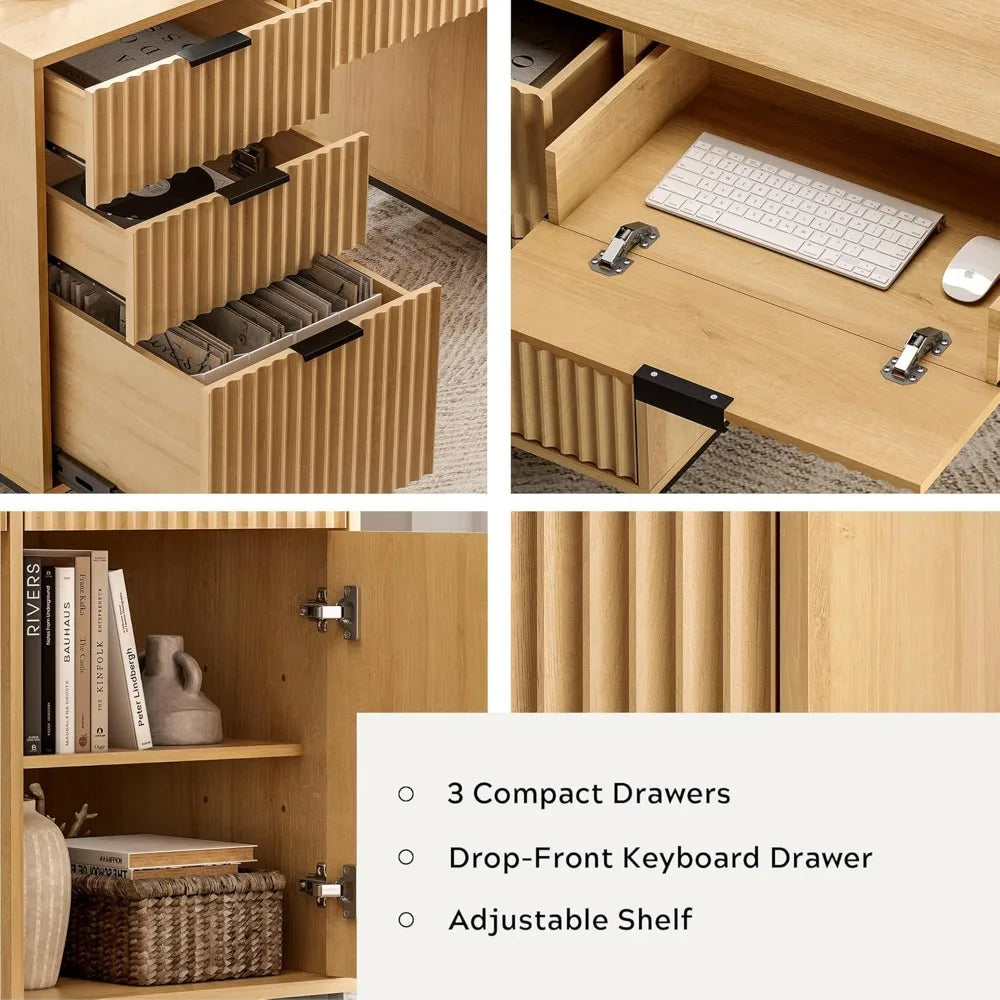 DAFIFY Fluted Executive Desk With File Drawer