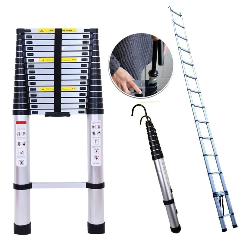 QIMU Aluminum Extension Folding Loft Ladder With Detachable Hooks