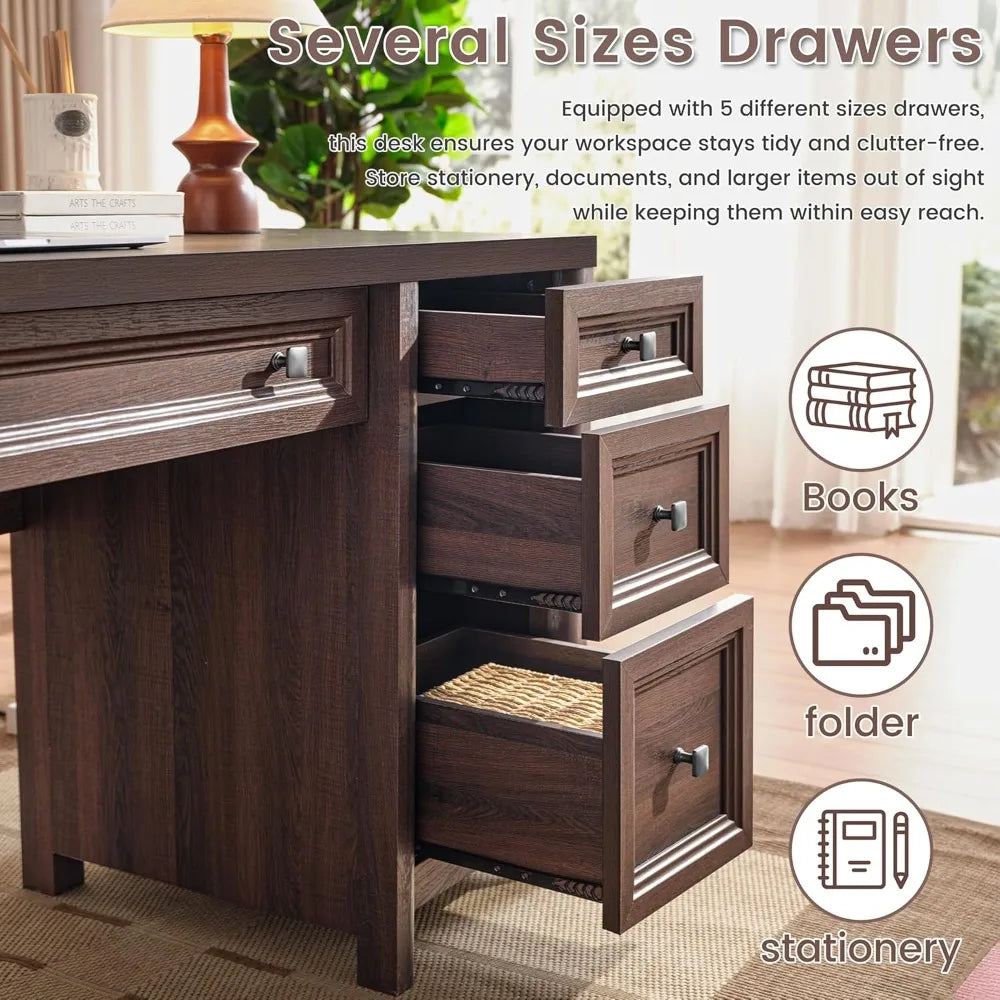 DAFIFY Farmhouse Computer Desk With Drawers And Cabinet