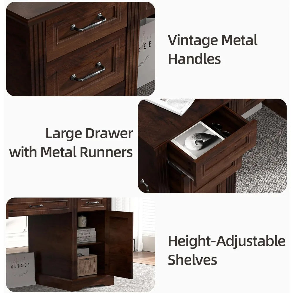 Wooden Executive Desk With Drawers And Storage Cabinet
