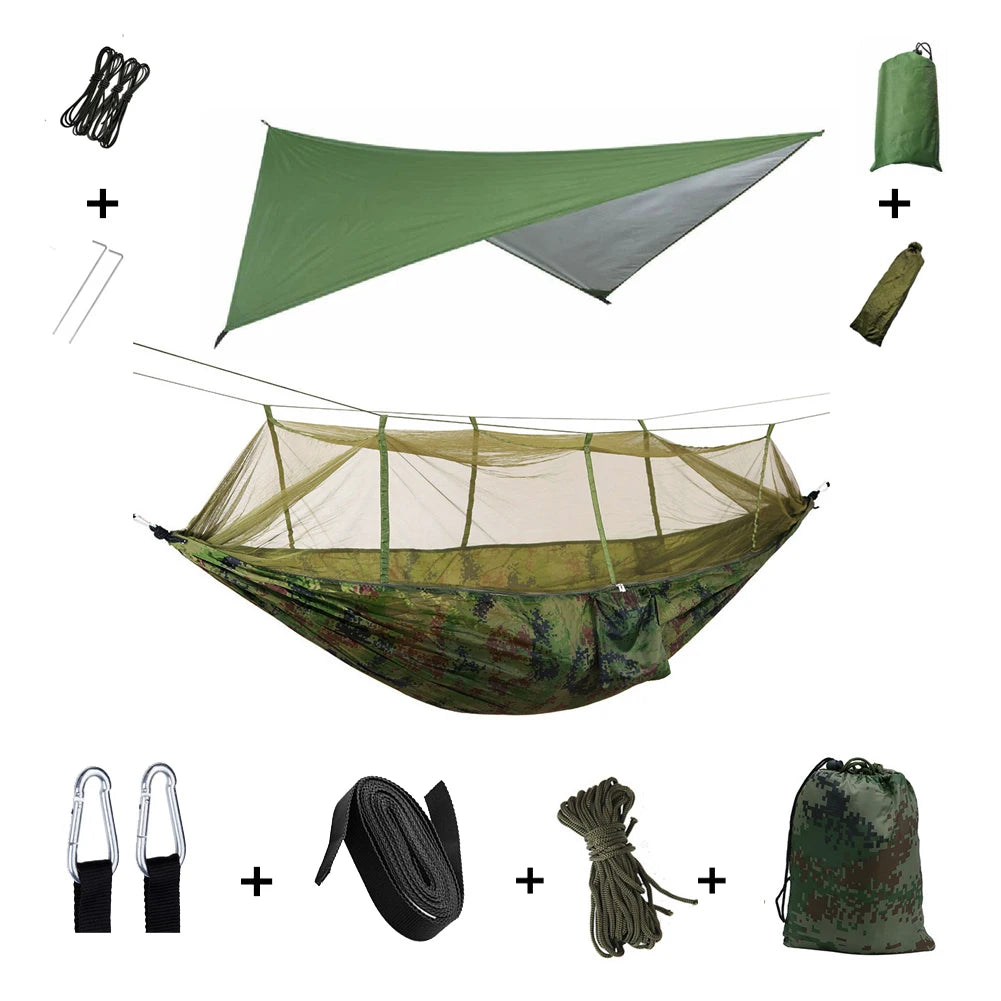 Anti Outdoor Camping Hammock With Mosquito Net And Rain Tent Equipment Shelters Camp Bed Survival Portable Hammock