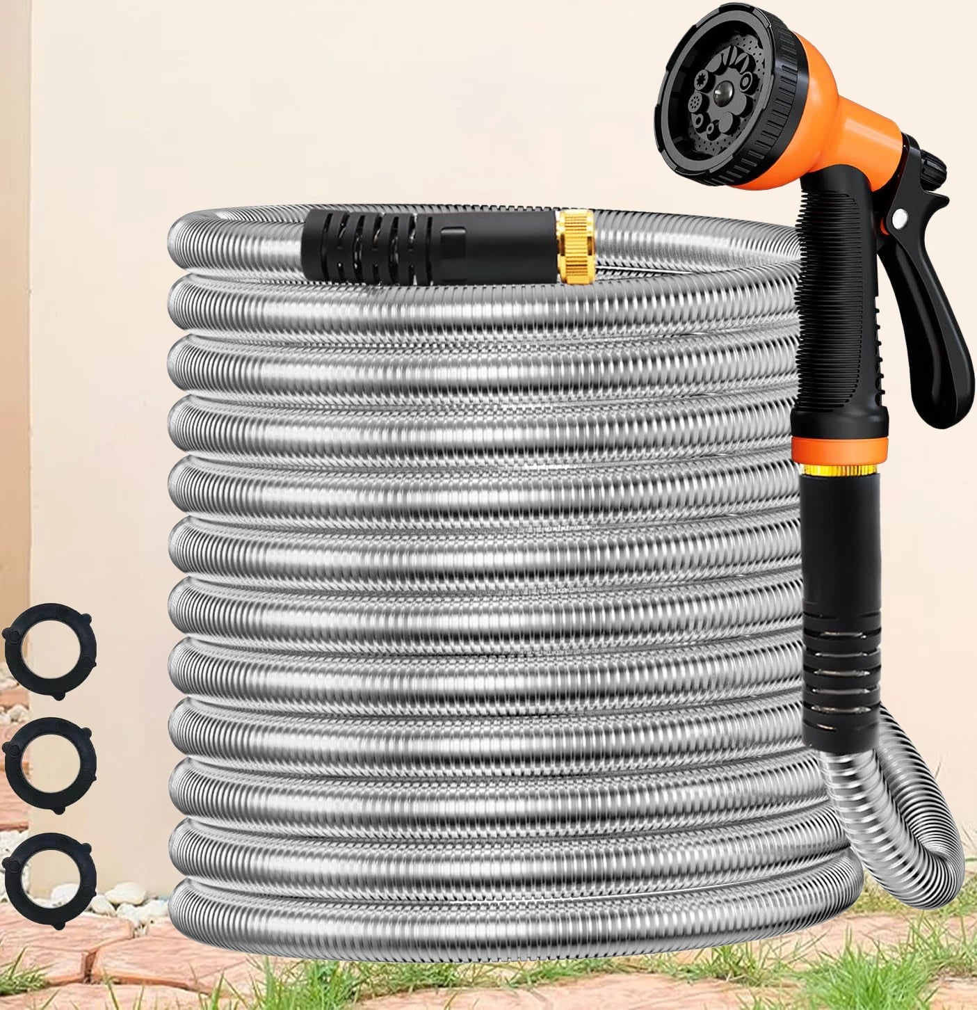 Garden Hose Stainless Steel Water Hose with 10 Functions Nozzle