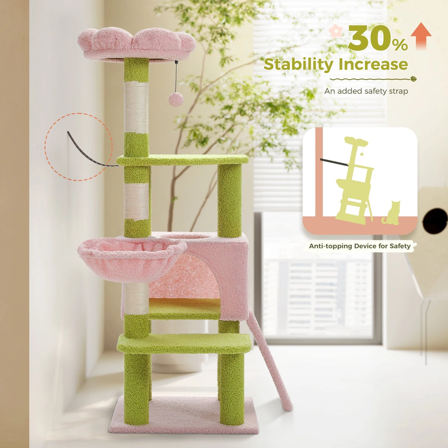 PEQULTICN Flower Cat Tree FourTier Cat Tower Indoor Condo