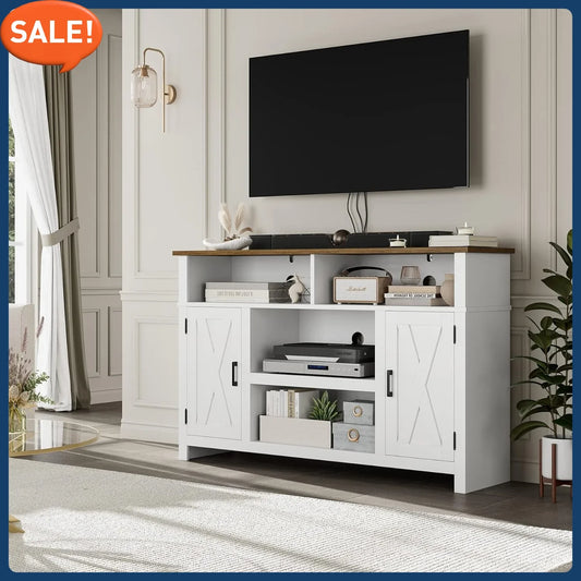 Barn Door TV Stand for TVs Up to 65", Modern Farmhouse Wood Entertainment Center, Media Console Table with Storage Cabinet
