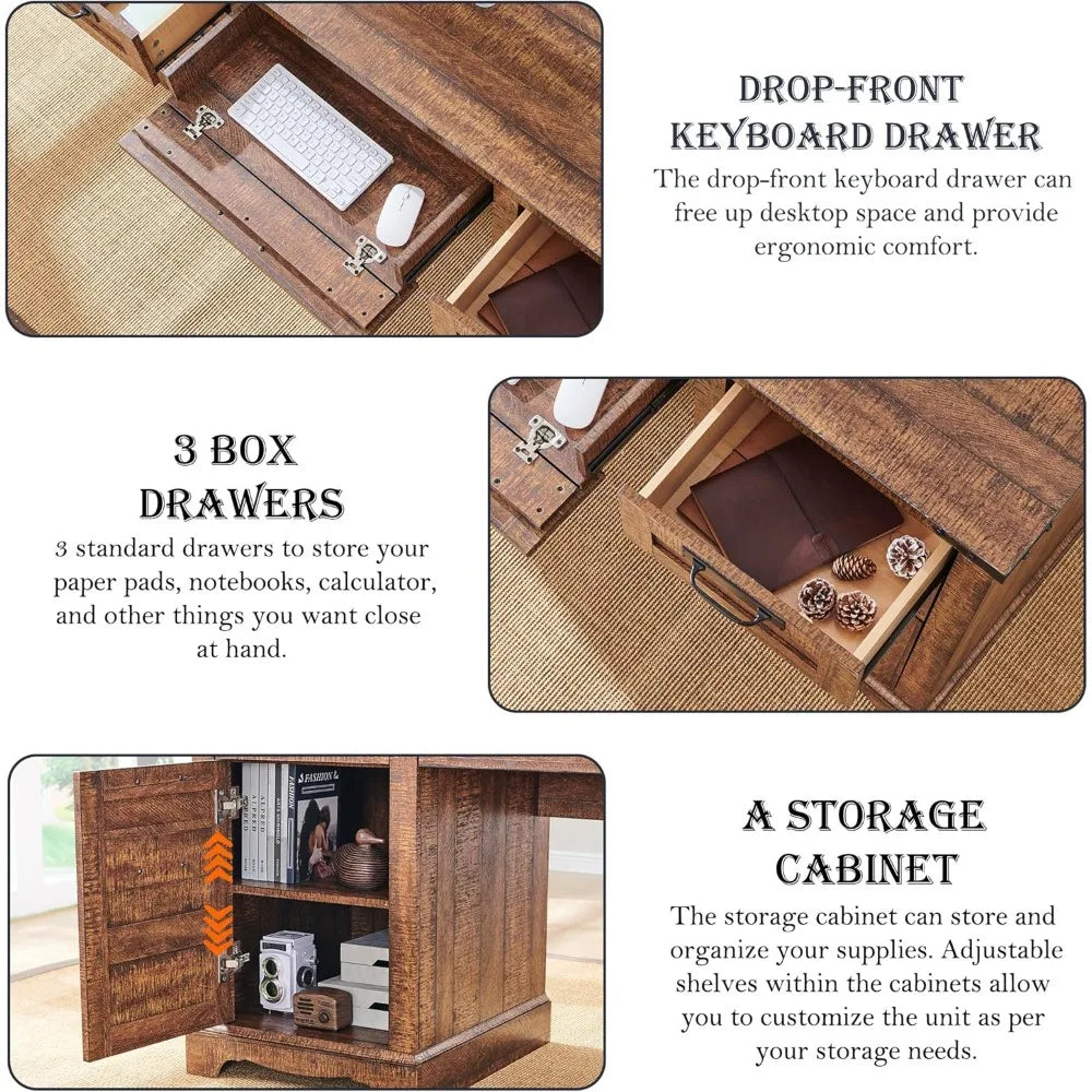 Barnwood Executive Desk With Hutch And Charging Station