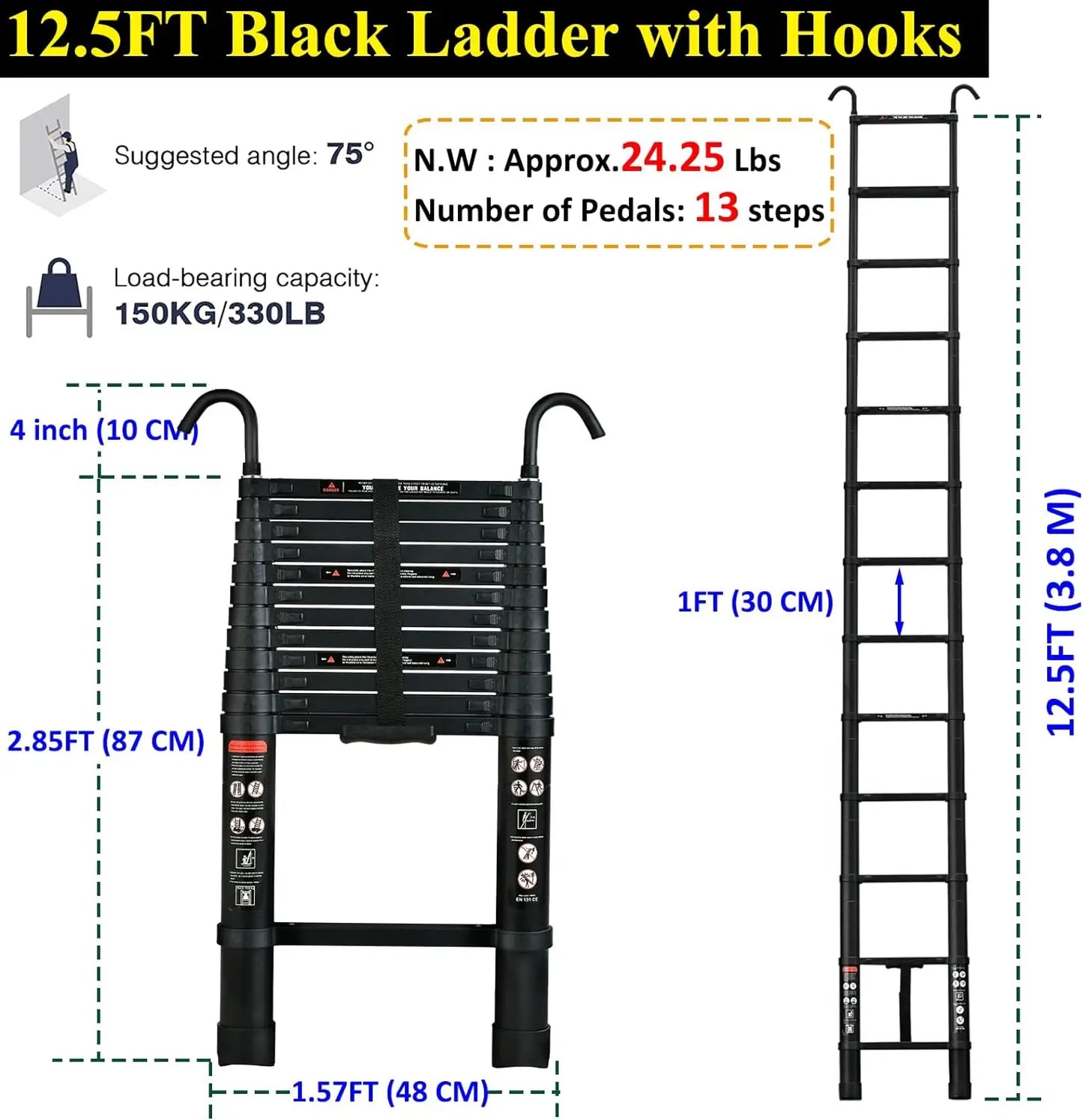 DayPlus Telescopic Ladder With Hooks For Multi Purpose Use