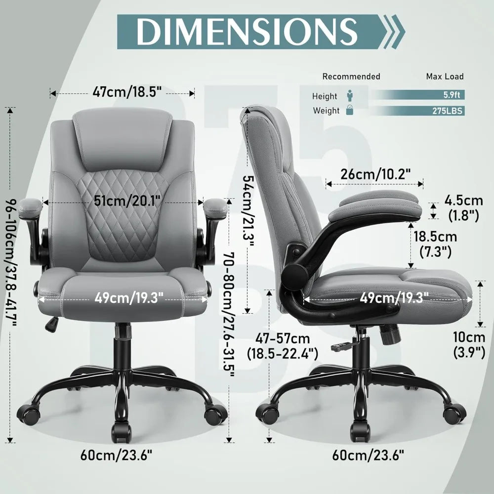 LZJV Ergonomic PU Leather Office Chair With 360 Swivel