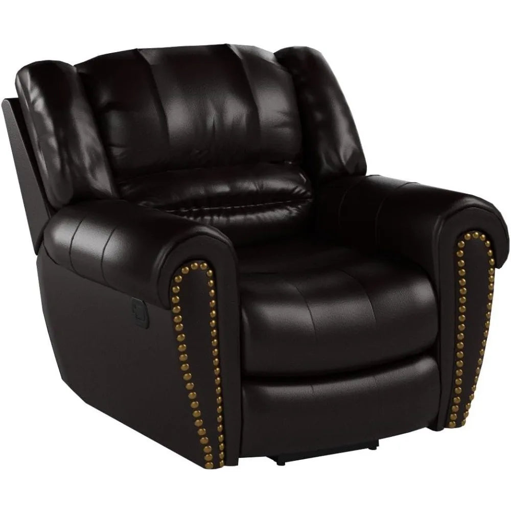 Leather Recliner Chair, Classic and Traditional Manual Recliner Chair with Comfortable Arms and Back Single Sofa for Living Roo