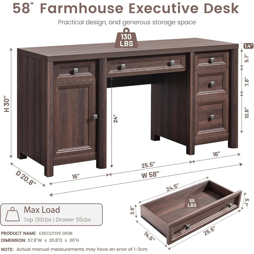 DAFIFY Farmhouse Computer Desk With Drawers And Cabinet