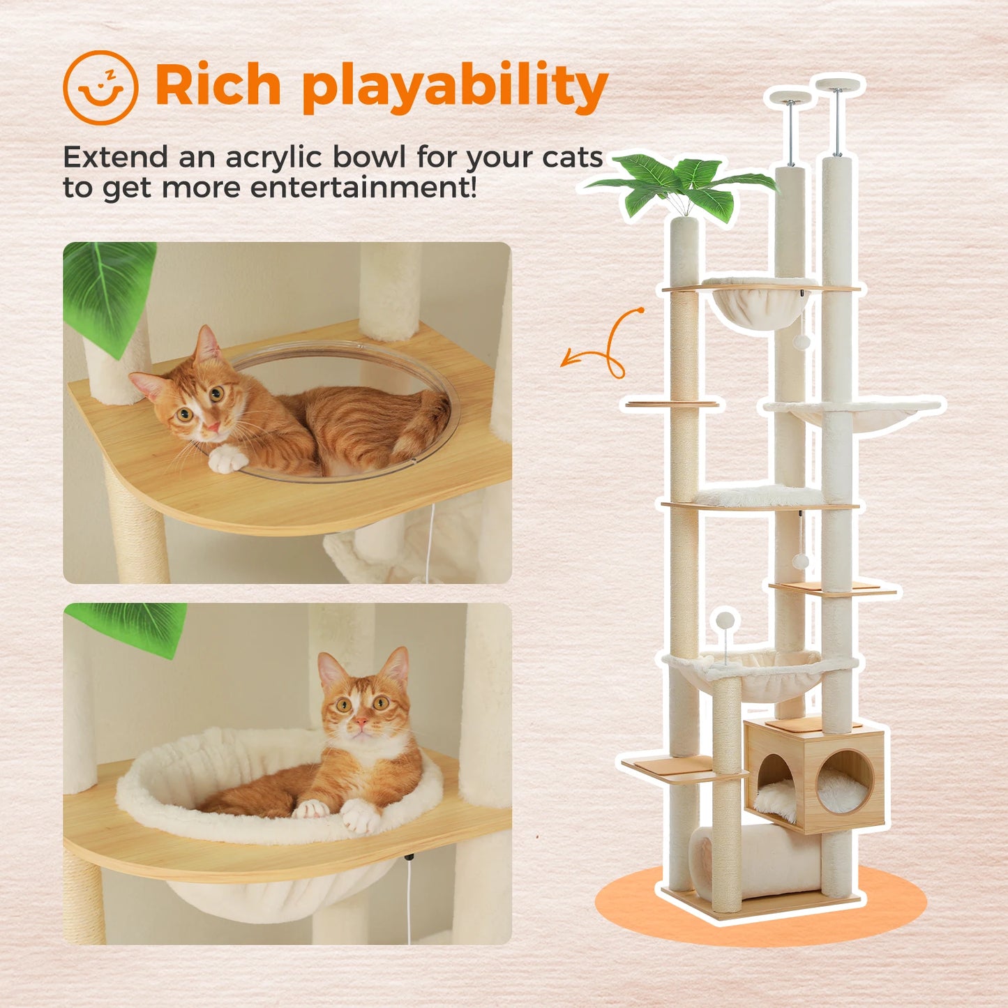 PAWZ Road Height Adjustable Wooden Cat Tree With Hammock