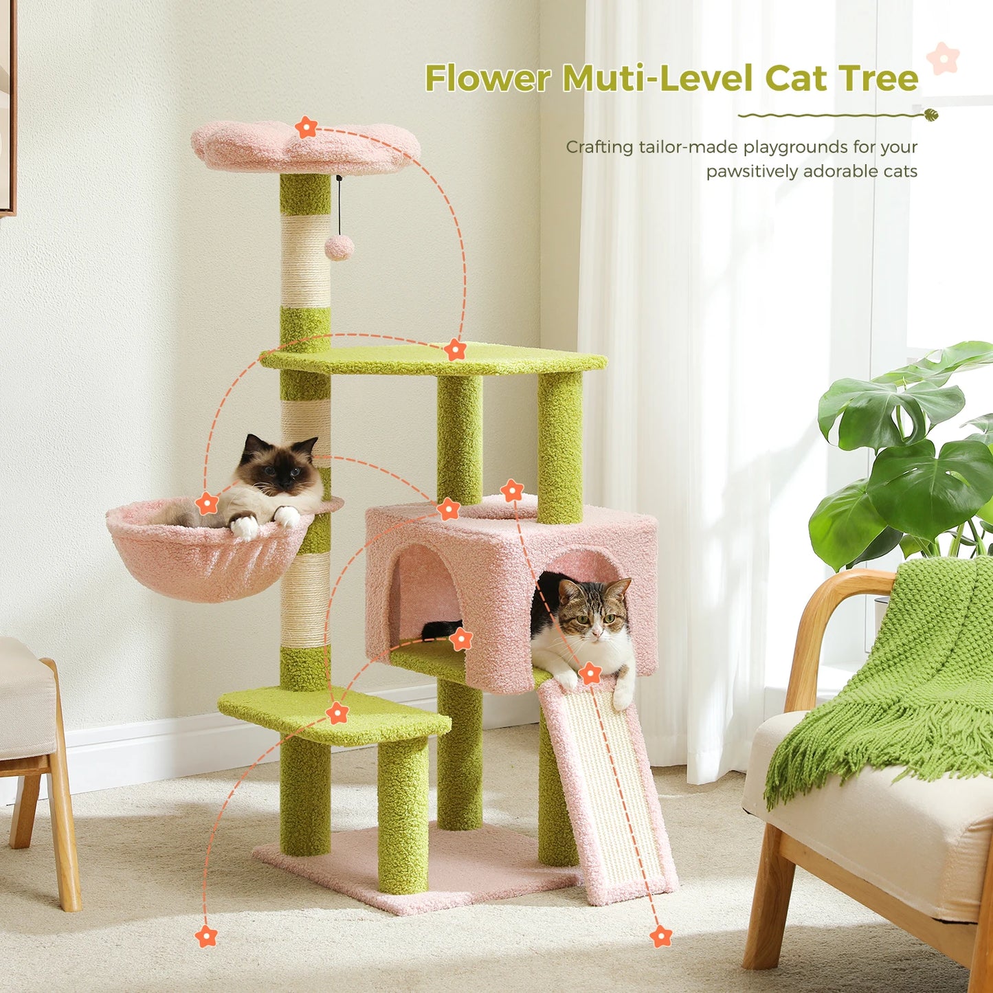 PEQULTICN Flower Cat Tree FourTier Cat Tower Indoor Condo