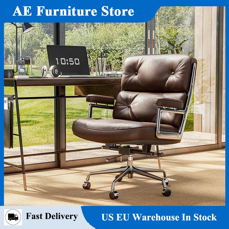 Furgle Genuine Leather Executive Office Chair With Ergonomic Backrest