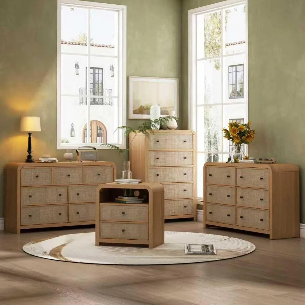 ANGDUO Rattan Nightstand Set of 2 With Charging Station