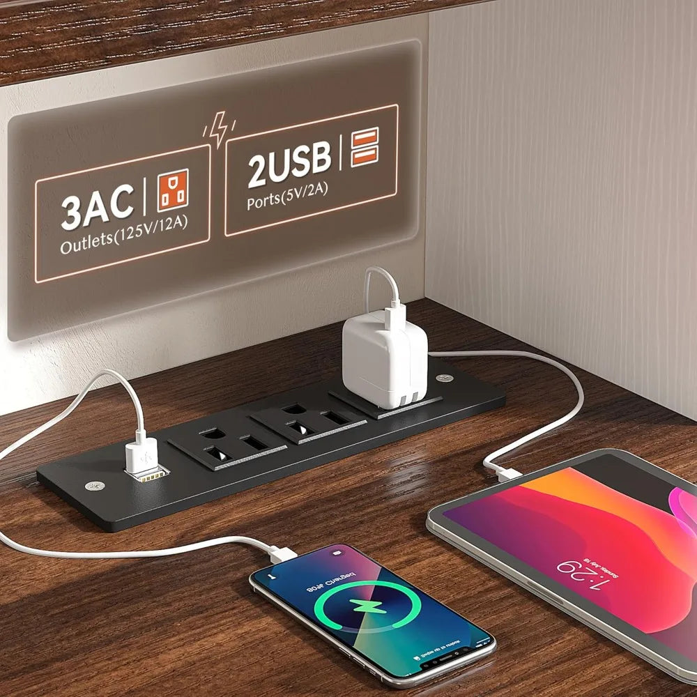 Ticify Farmhouse Desk With Drawer And Power Outlets