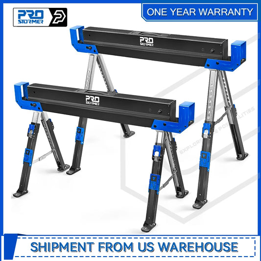 Prostormer Saw Horses 2 Pack Folding Heavy Duty Portable Sawhorse with Adjustable Legs for Home Garage DIY
