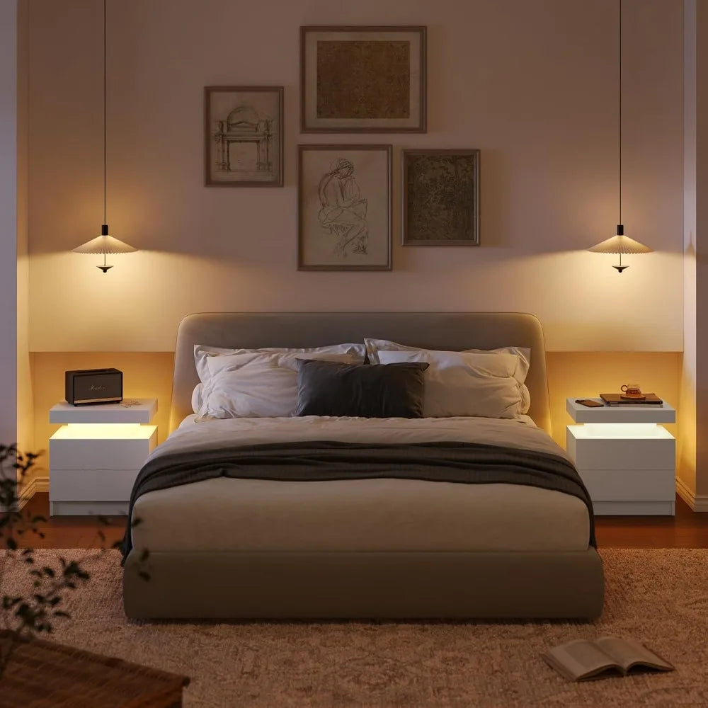 ANGDUO Modern Nightstand With 2 Wood Drawers For Bedroom