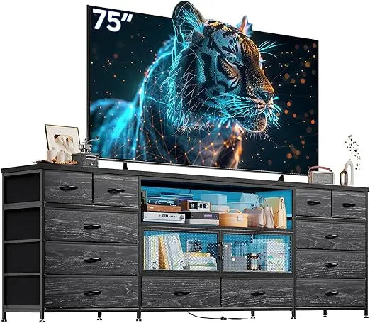 ZHUXIANG TV Stand With LED Lighting And Charging Station