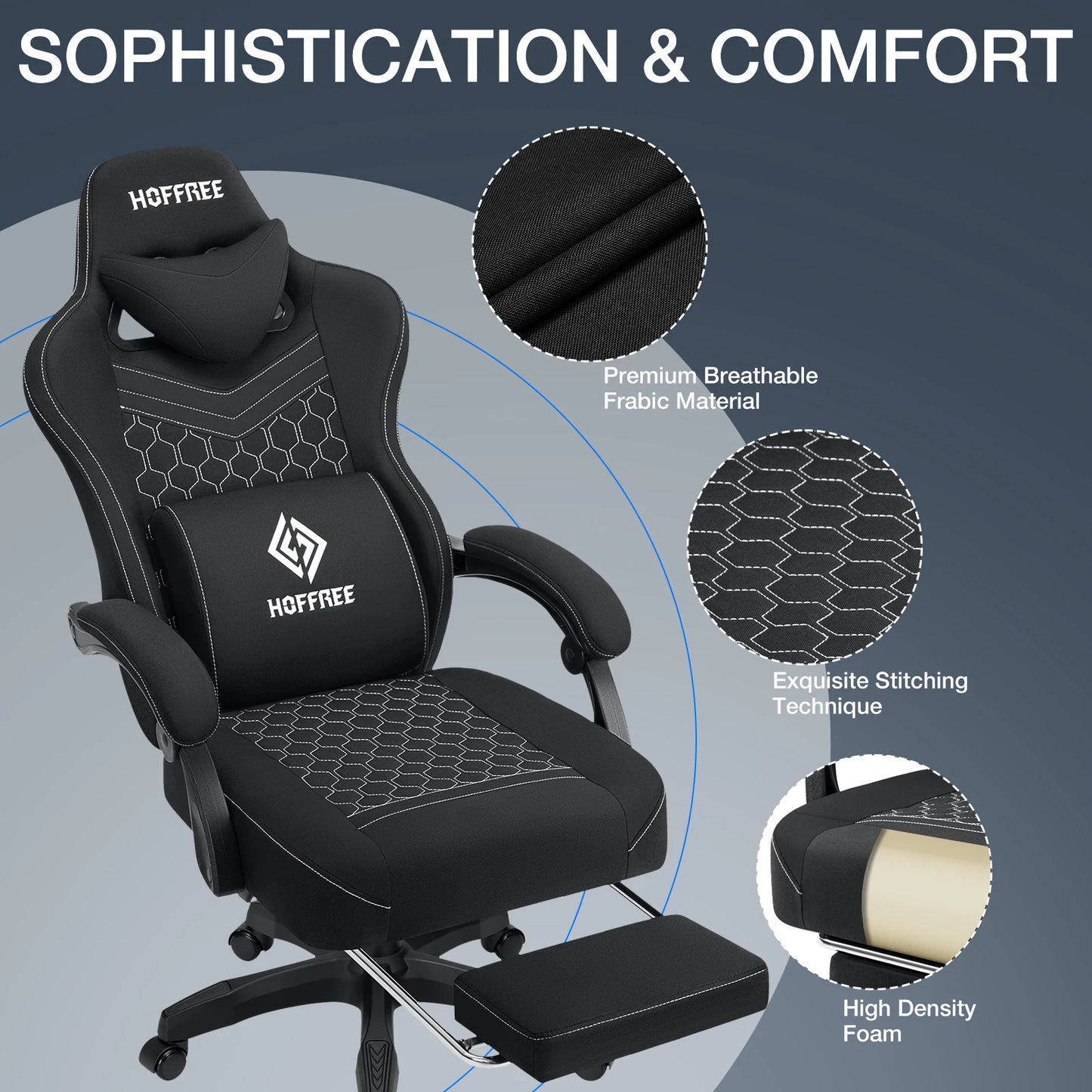 Ergonomic Office Chair With Footrest Bluetooth Massager
