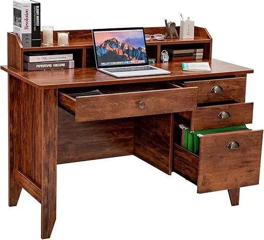 RetroDesk Computer Desk With Four Drawers And Hutch