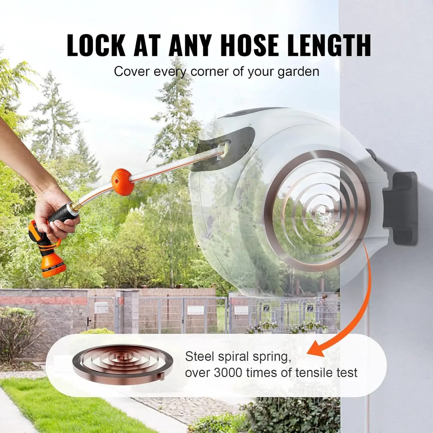 Retractable Hose Reel 65 ft x 5/8 inch Wall-Mounted Garden Hose